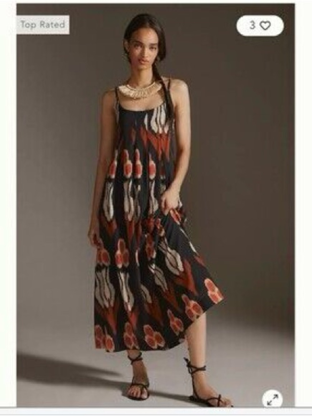 Anthropologie Black Maxi Dress with Rust and Cream Floral Motif